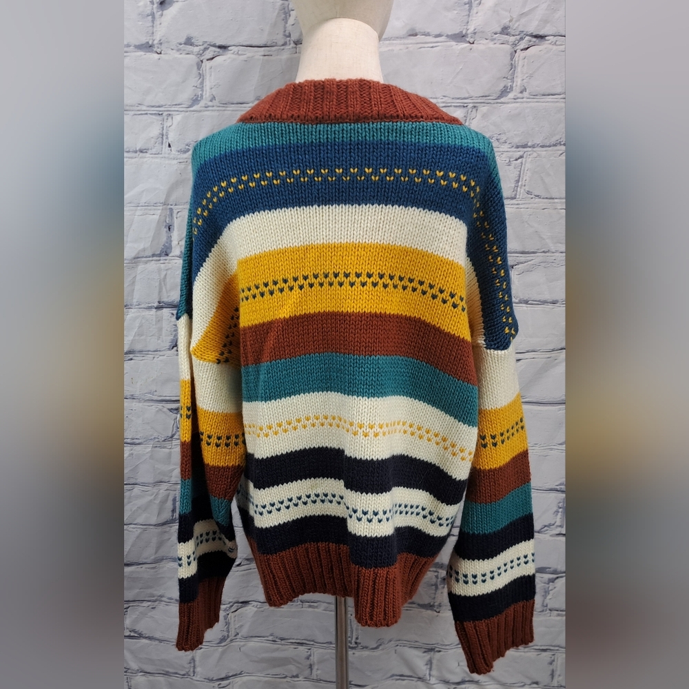 Spelledit Vintage Chunky Oversized Knit Sweater Striped Winter Plus Size 3XL 4XL - Picture 5 of 12
